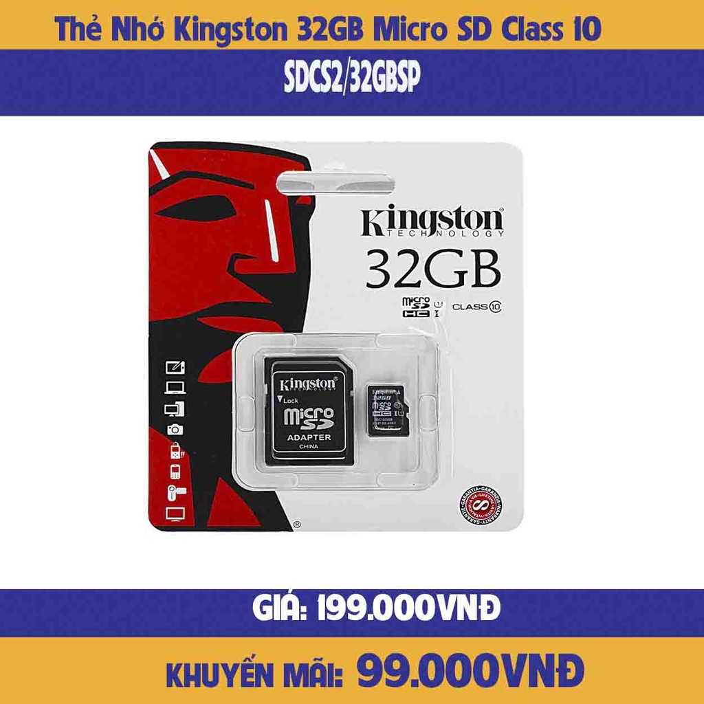 Thẻ Nhớ Kingston 16gb/32GB/64 Micro SD Class 10 SDCS2/16gb/32gb/64gb-hàng chính hãng