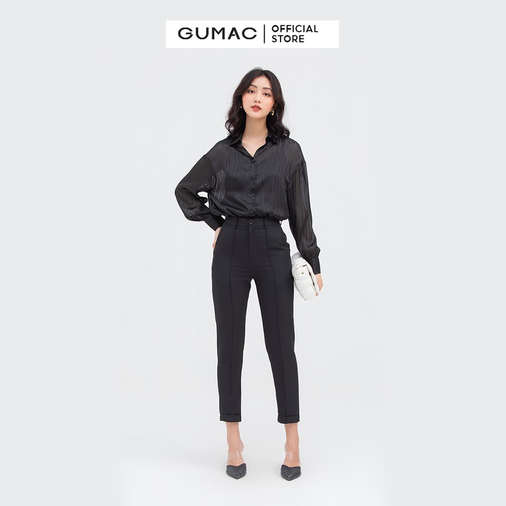 Quần tây nữ gập lai GUMAC dáng ôm màu đen QB878 | BigBuy360 - bigbuy360.vn