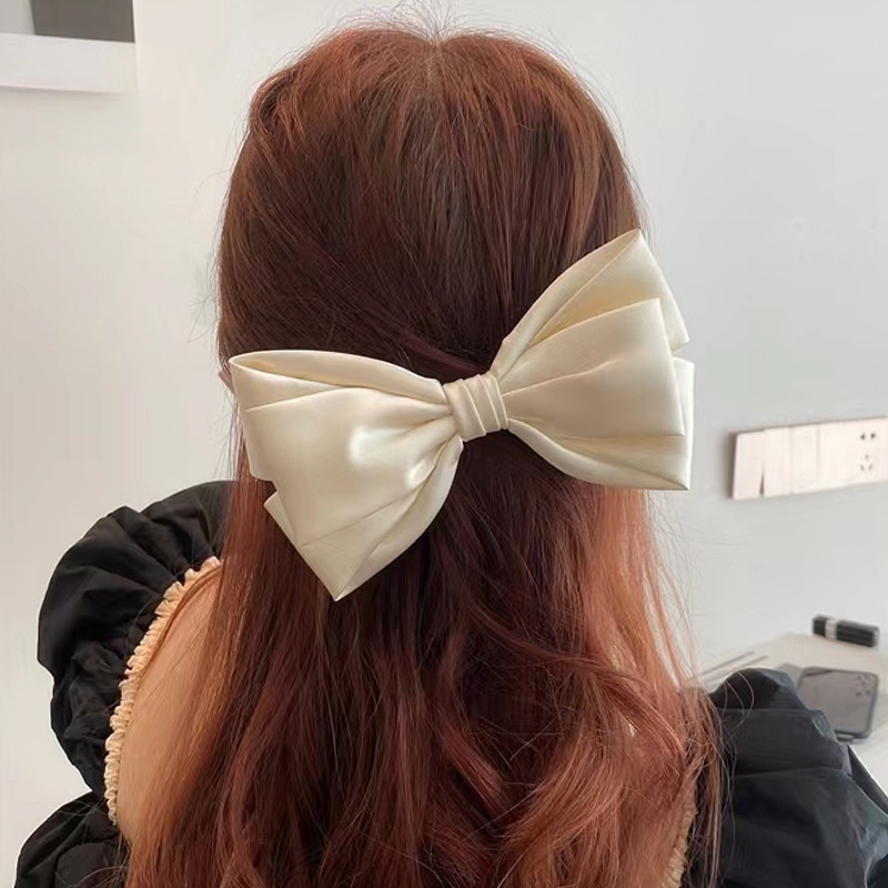 Kẹp Tóc Hình Nơ Lớn Bằng Lụa Hai Lớp Phong Cách Hàn Quốc Cổ Điển Thanh Lịch Cho Nữ