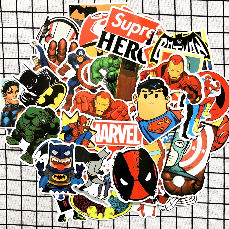 50PCS Marvel Superhero Suitcase Sticker Waterproof Laptop Cartoon Movie Avengers Stickers Child Gift