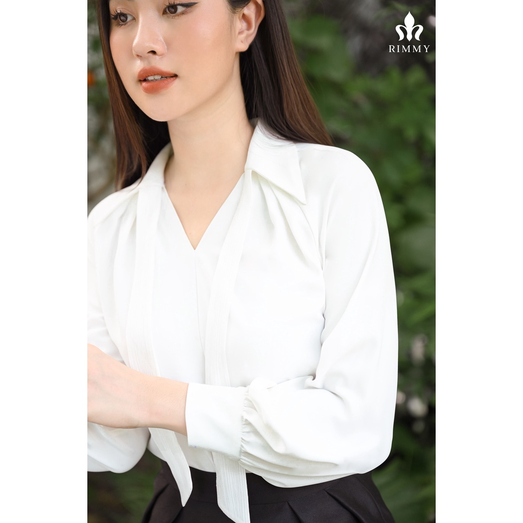 Áo sơ mi dây cổ Lani shirt nữ tính màu trắng chất liệu lụa tơ hàn thiết kế RIMMY