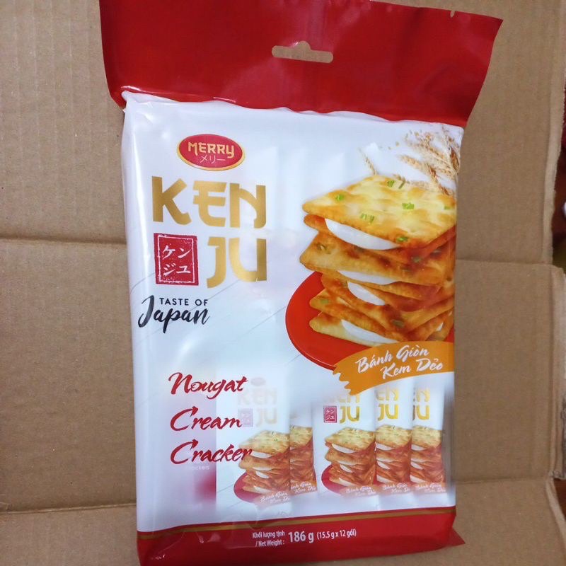 Bánh giòn kem dẻo Nougat hành, cà phê Kenju 186g