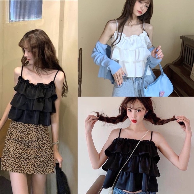 Áo hai dây viền bèo 3 tầng siêu xinh
