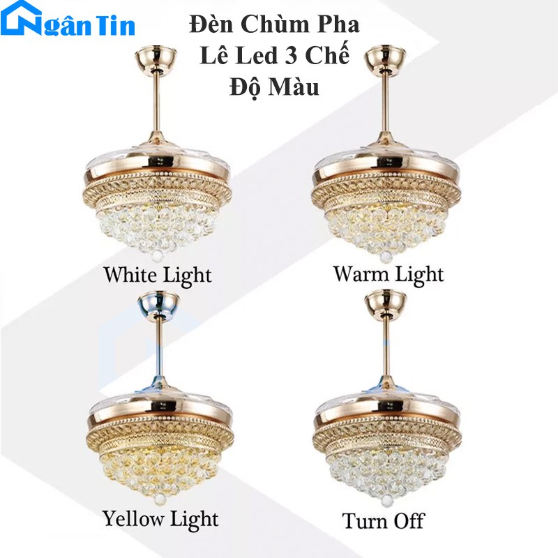 Quạt Trần Đèn Chùm Pha Lê Trang trí Phòng Khách Cao Cấp QT883 Ngân Tin (Kèm remote điều khiển từ xa)