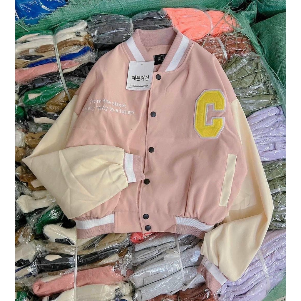 Áo khoác bomber da lộn from crop thời trang Thêu C cùng gam màu siu đẹp