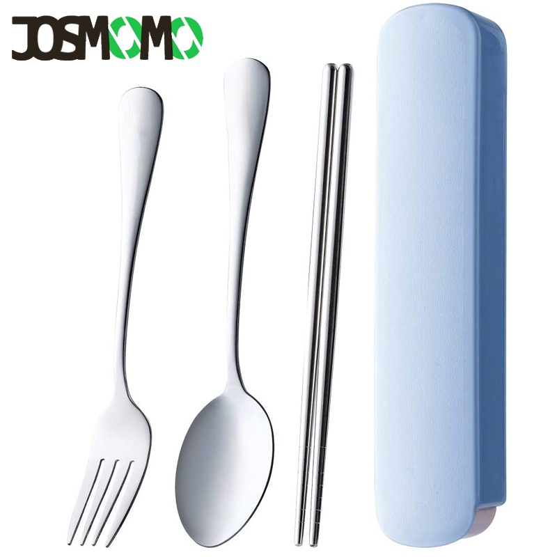 Bộ 3 món dụng cụ muỗng nĩa đũa ăn uống JOSMOMO bằng thép không gỉ có hộp đựng cho du lịch