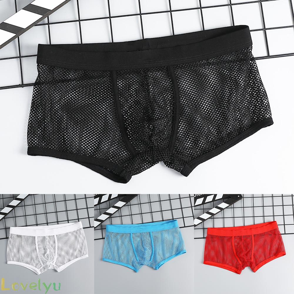 【LOVELYU】Men Underwear Hollow Ice Silk Mesh Trunks Bikini Comfortable Breathable【Good Quality】