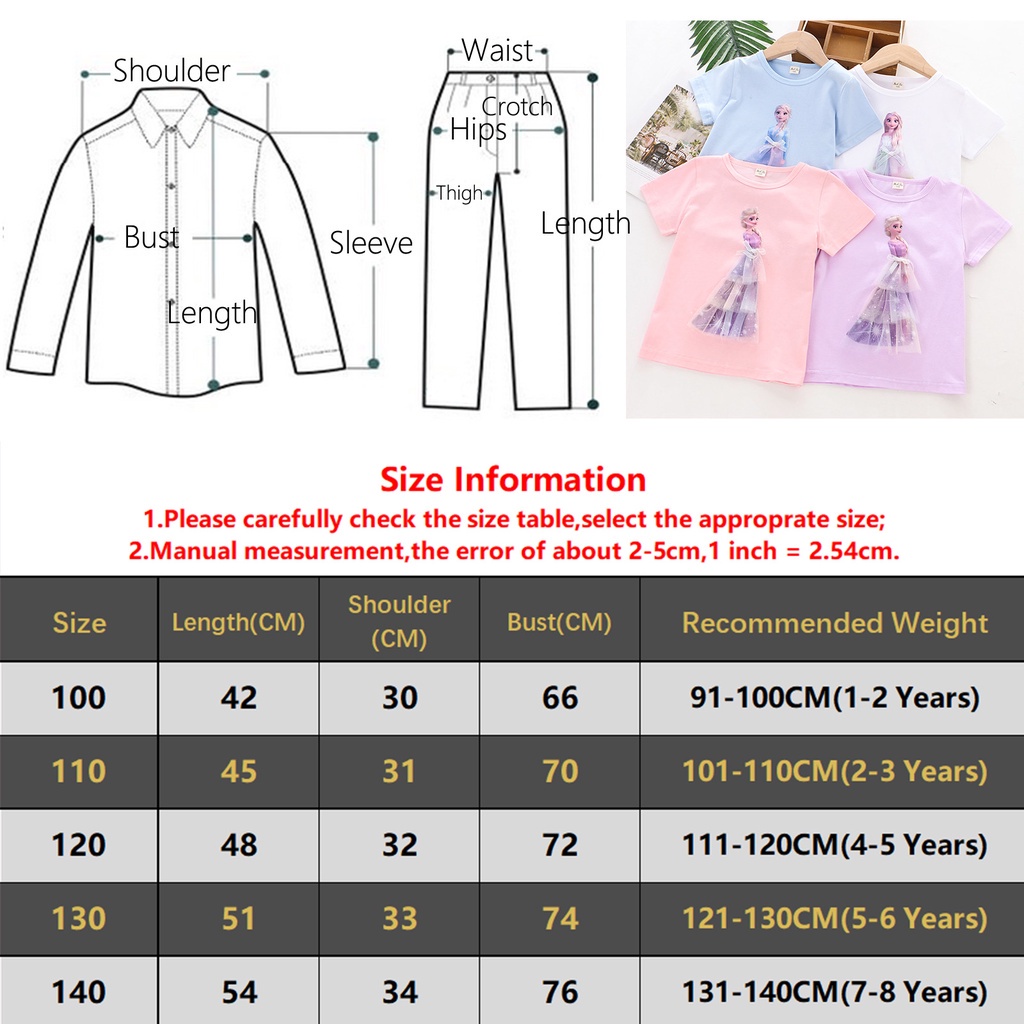 DISNEY Áo Thun Tay Ngắn In Hình Công Chúa Elsa 3D Dành Cho Bé Gái 1-8 Tuổi