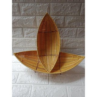 Thuyền đựng hoa quả bàn ăn đan giả mây