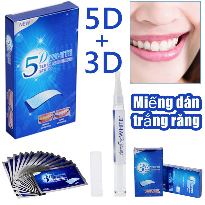 Miếng dán trắng răng 5D White Teeth Whitening cao cấp, trắng răng bật tông không đa.u, không ê buốt