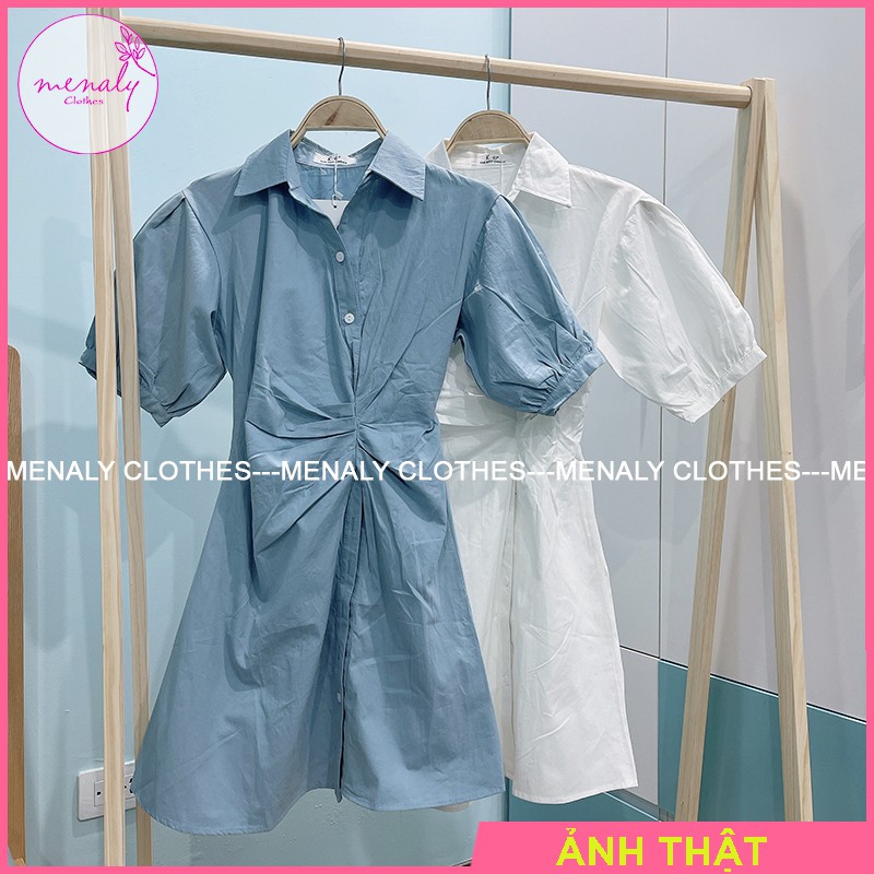 Váy sơ mi thắt eo tay bồng VH056, mẫu váy nhún eo sơ mi dáng ngắn ôm dáng thanh lịch nhẹ nhàng, 3 màu | BigBuy360 - bigbuy360.vn