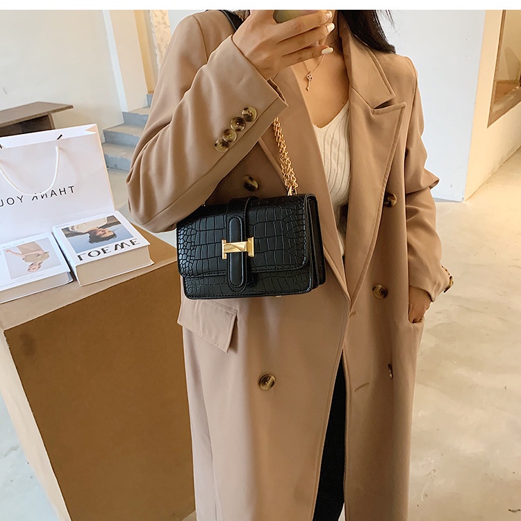 Túi xách nữ dây xích vàng đeo vai Túi đeo chéo da gân 2 ngăn sang chảnh tiểu thư BX05