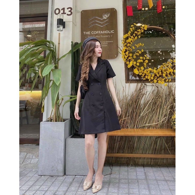 Đầm váy cổ vest thanh lịch 4 màu