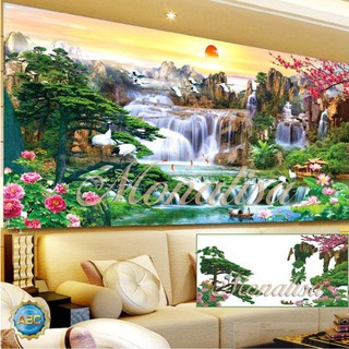 Tranh đính đá phong cảnh lưu thủy sinh tài Y8128  2m×90 (hàng có sẵn)
