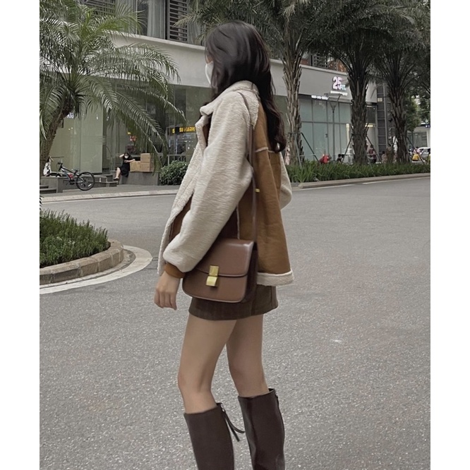 Áo khoác biker da lộn lót lông ấm đi du lịch hoặc giữ ấm thời tiết se lạnh phong cách Hàn Quốc Aimee closet