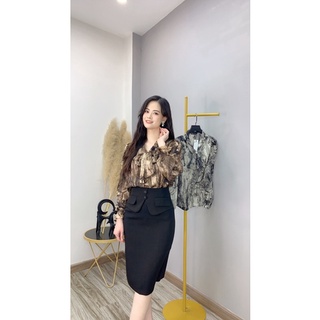 Áo sơ mi vân thắt nơ
