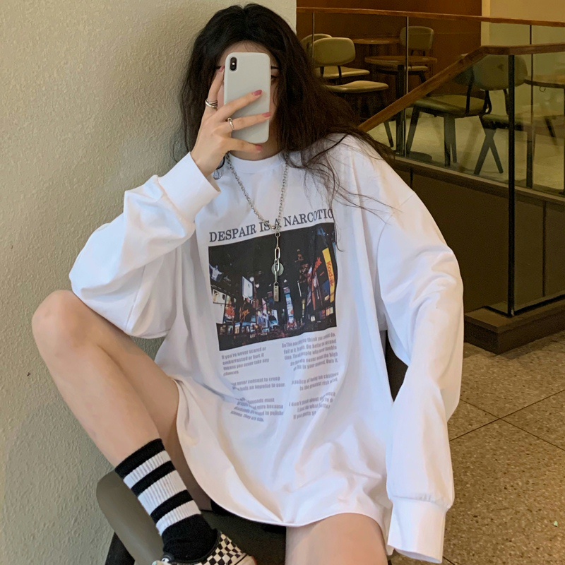 Áo sweater cổ tròn tay dài phong cách Hàn Quốc trẻ trung