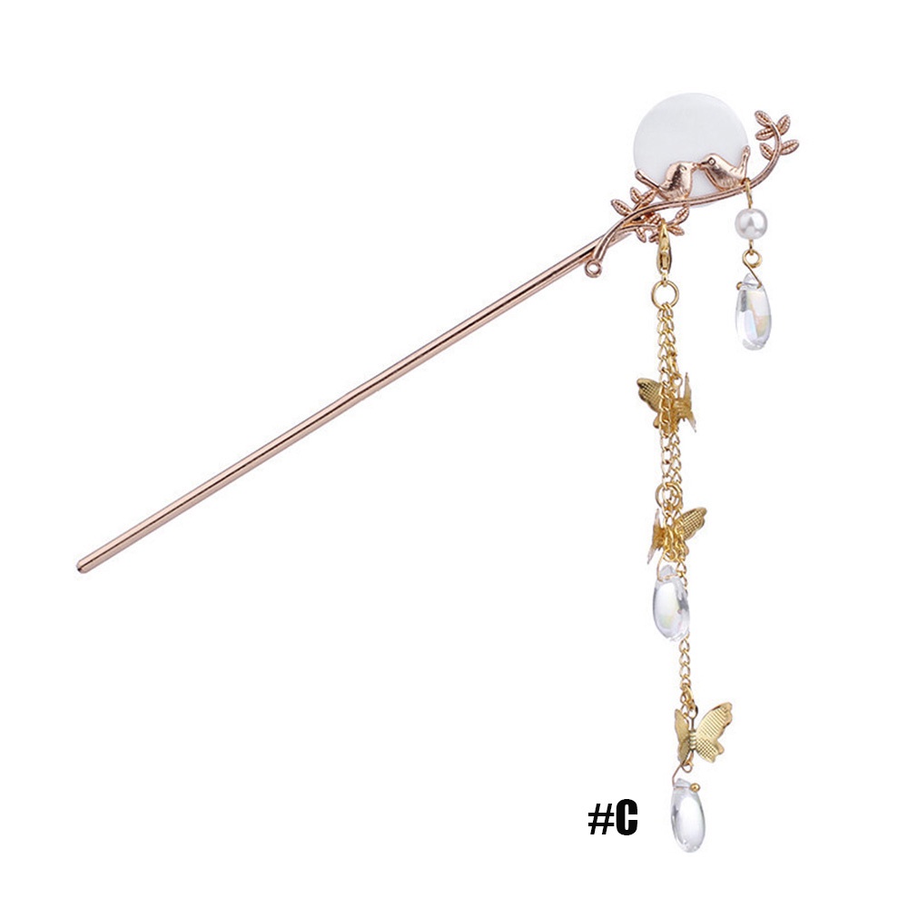 Trâm cài tóc hình bướm đính ngọc trai phối tua rua phong cách Trung Hoa cổ điển thời trang