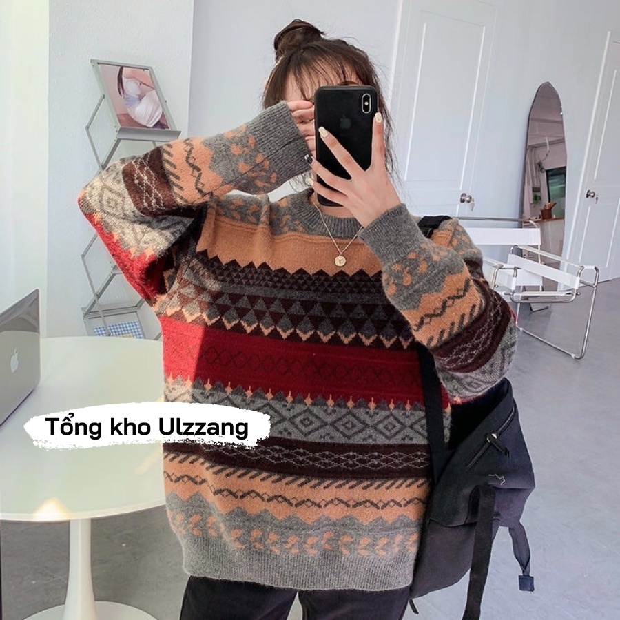 Áo Len Nữ Họa Tiết Thổ Cẩm Chất Len Dày Siêu Ấm Phong Cách Hàn Quốc | BigBuy360 - bigbuy360.vn