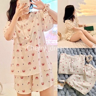 Set đồ ngủ đùi cộc tay chất đũi xốp hoạ tiết đáng yêu bộ đồ mặc nhà dáng ngắn phong cách Hàn Quốc pyjama đũi- KAMI