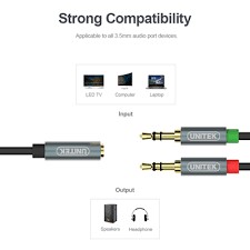 DÂY CHUYỂN LỖ 3.5 LY SANG 2 JACK TAI NGHE-MICRO UNITEK YC957- Full box - Bảo Hành 12 Tháng