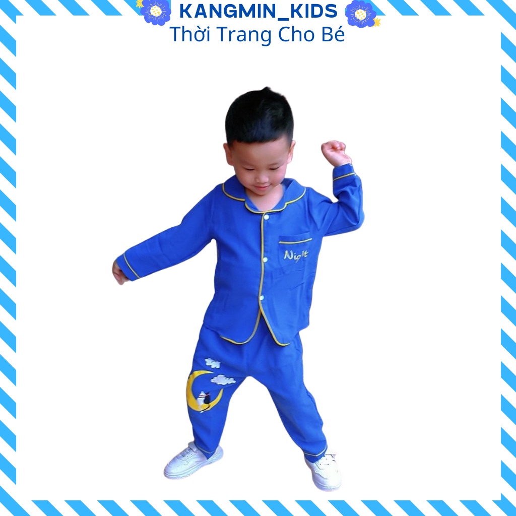 Đồ bộ Pijama bé trai lụa dài cho bé Kangmin KIDS , quần áo bé trai bé gái QATE03, đồ ngủ pizama cho bé từ 6-28kg