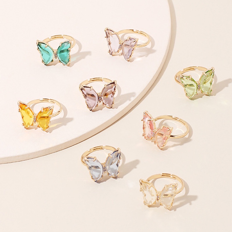 Nhẫn Nhựa Mặt Bướm Trong Suốt Nhiều Màu Sắc Xinh Xắn Cho Nữ