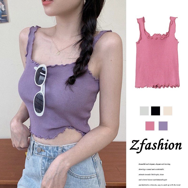 Áo Croptop Dệt Kim Hai Dây Co Giãn Phong Cách Hàn Quốc Quyến Rũ Thời Trang Mùa Hè Cho Nữ