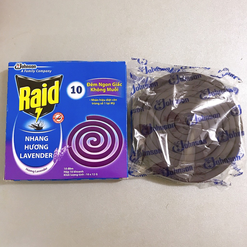 Nhang Thơm Diệt Muỗi RAID Hương Lavender( 1 Hộp 10 Khoanh)