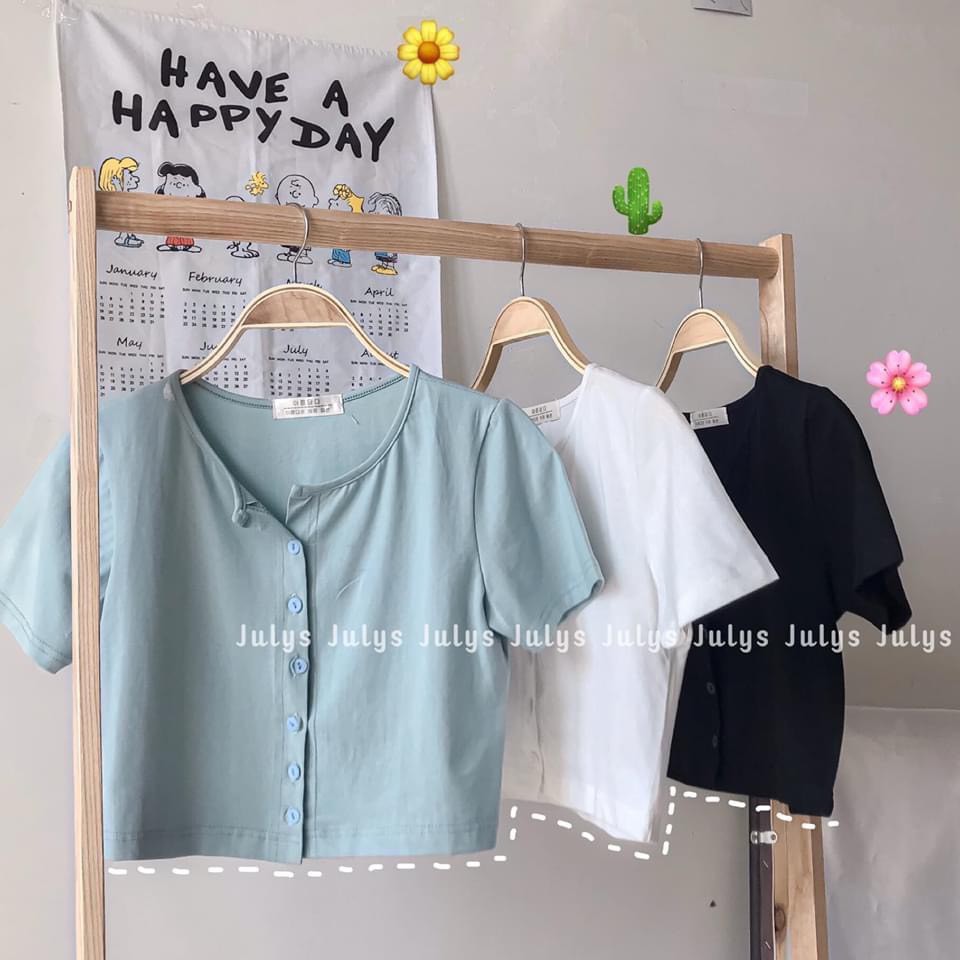 (HÀNG LOẠI 1 - FREE SHIP) Áo Croptop Cổ Tròn Cài Cúc
