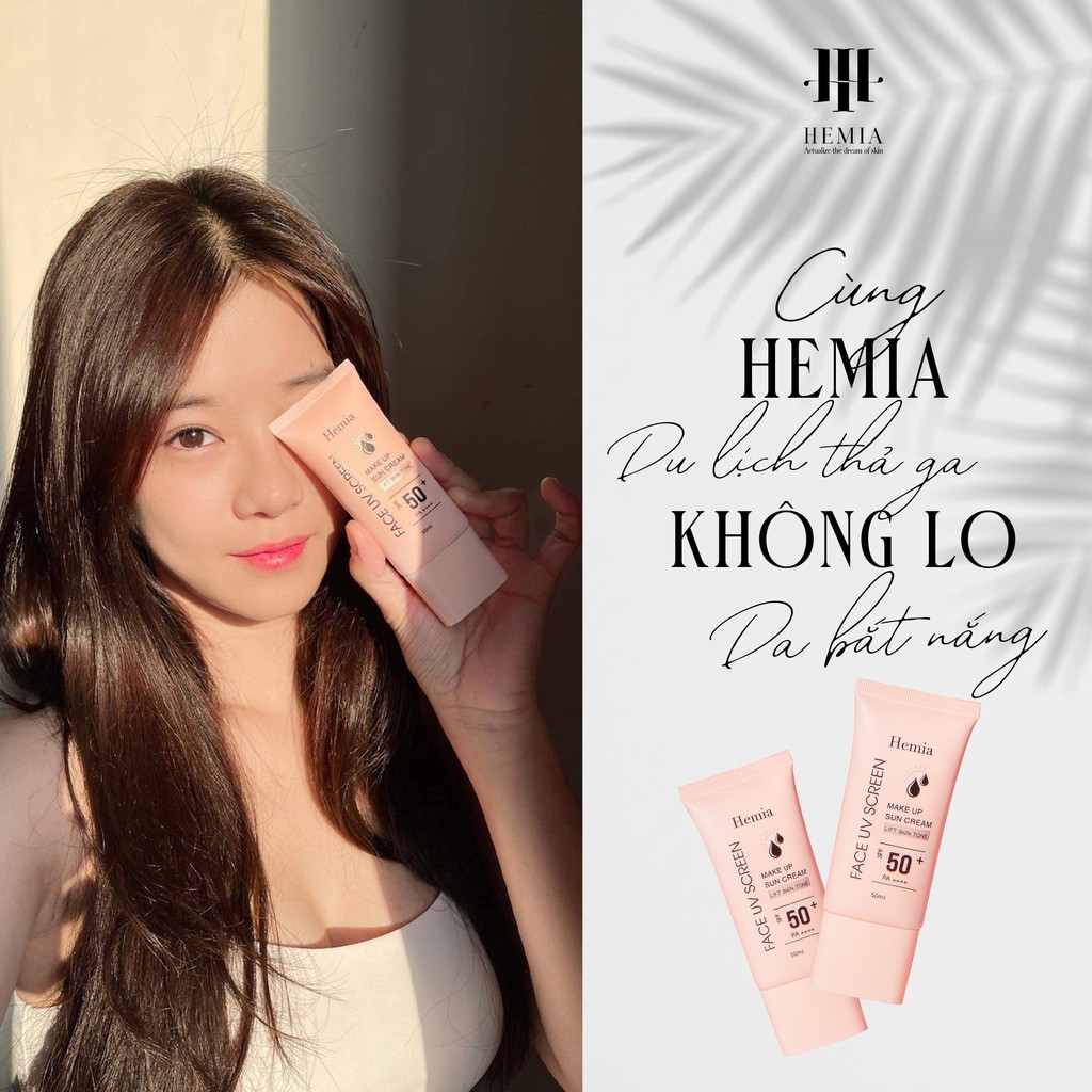 Kem chống nắng HEMIA 50ml dưỡng trắng nâng tone SPF50+ 100% tự nhiên, Thấm mướt nhanh nhập khẩu chính hãng Hàn Quốc