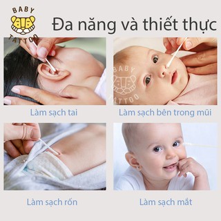 Combo 3 Hộp Bông Tăm Nhật Bản BABY TATTOO An Toàn Cho Cả Nhà, 1 Hộp 200 Cái