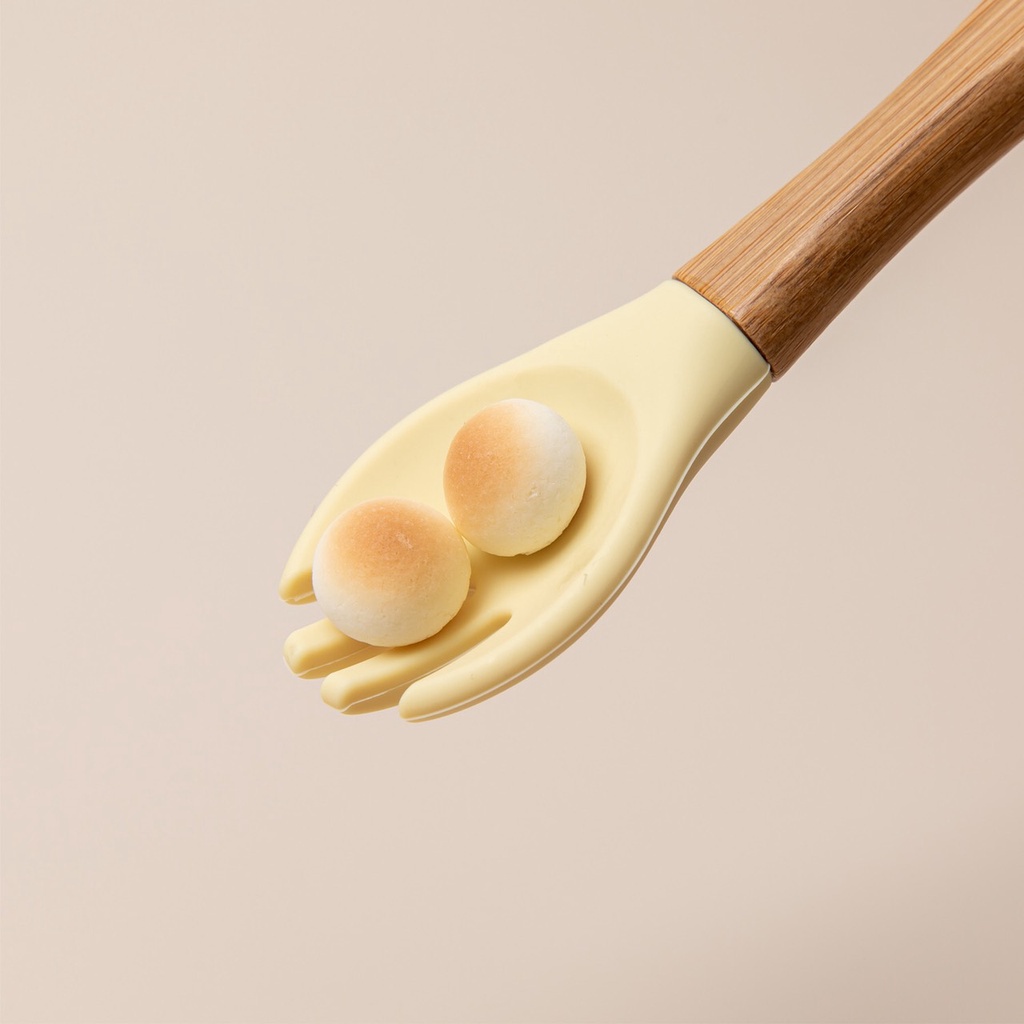 Bộ Thìa + Nĩa Silicon Cán Gỗ Ăn Dặm Baby Panda Cho Bé