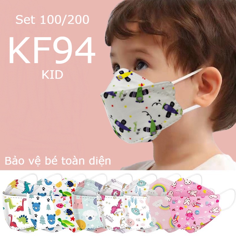 Set 100 khẩu trang KF94 cho bé 4 lớp chống giọt bắn vi khuẩn và bụi mịn