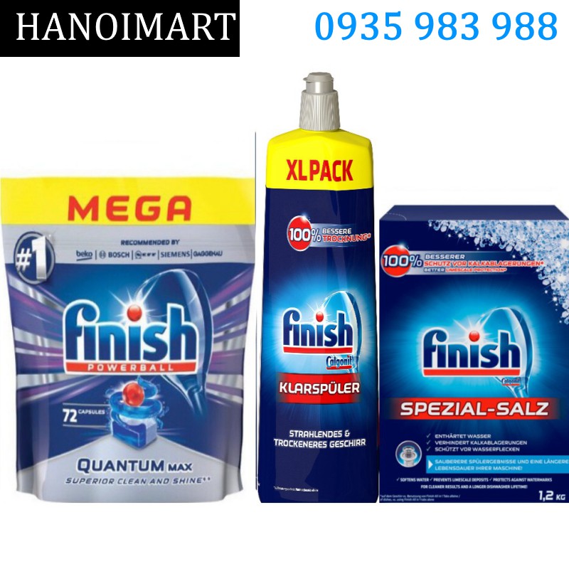 Combo Viên Finish Quantum 72 tabs + Muối Finish 1.2kg + Nước làm bóng bát Finish 750ml