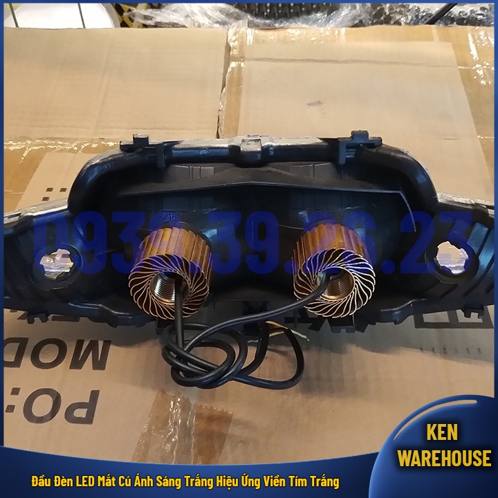 Đầu đèn LED mắt cú ánh sáng Trắng với hiệu ứng viền Tím Trắng xe Wave Alpha 2002 2003 2004 Wave ZX - KEN warehouse