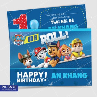 Thiệp thôi nôi –  Sinh nhật theo yêu cầu Pluxi - Đội chó cứu hộ (PX_SN78)