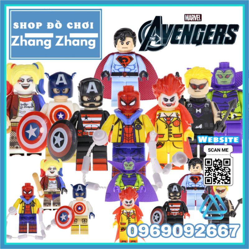 Đồ chơi Xếp hình Spider Man Joker Harley Quinn Hawkeye UsAgent Drax Captain America Superman Red Minifigures POGO PG8126