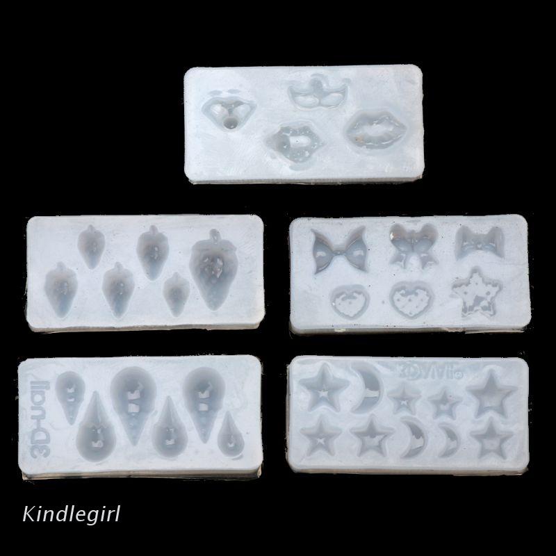 (Hàng Mới Về) Bộ 5 Khuôn Silicon Làm Móng Tay 3d Hình Vỏ Sò / Ngôi Sao / Trái Dâu / Nơ / Môi