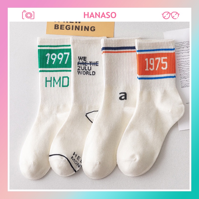 Tất thể thao nam nữ vớ cao cổ in hình chữ số cá tính phong cách hiện đại phù hợp giới trẻ thời trang thu hè HANASO TD028