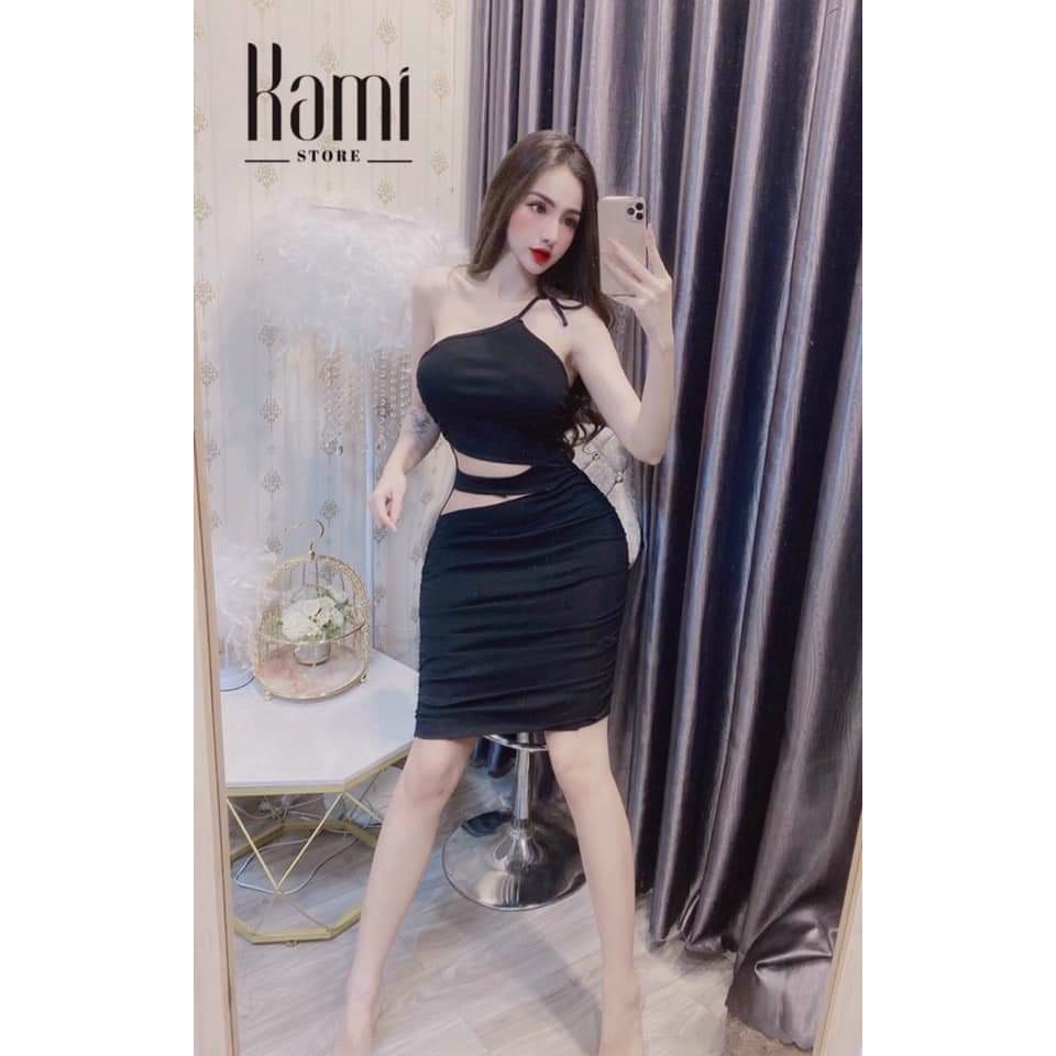 đầm kiểu khoe dáng sexy áo yếm lệch chân váy cut out khoét xinh, đi chơi đi tiệc cực đẹp