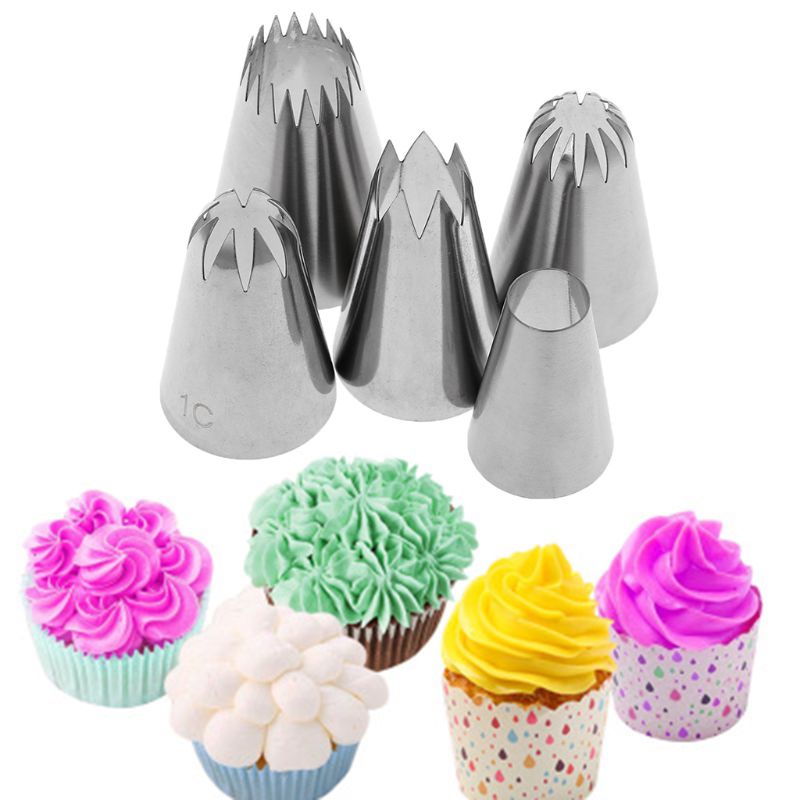 be> 5Pcs/Set Icing Nozzles Cake Decorating Piping Cookie Cream Sizing Tip Stainless Steel DIY Baking Tools Supplies