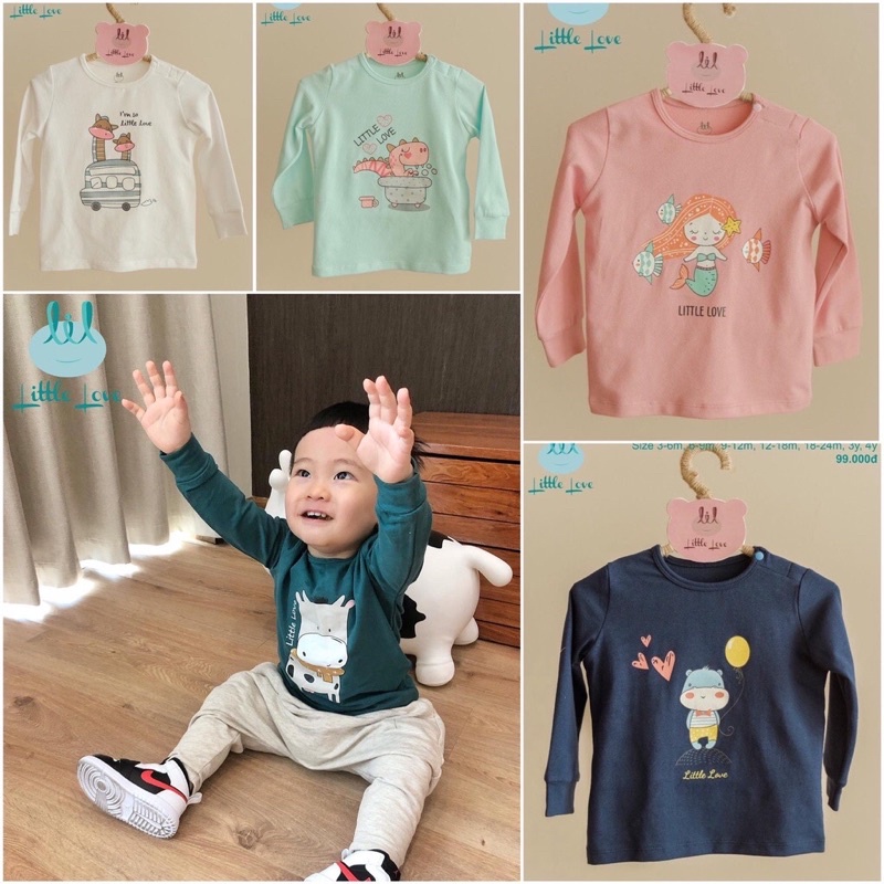 Áo phông dài tay cài vai họa tiết trẻ em Little Love