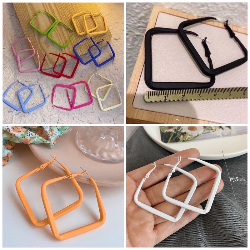 bông tai khuyên nhiều màu hình thôi , hình vuông chui bạc s925