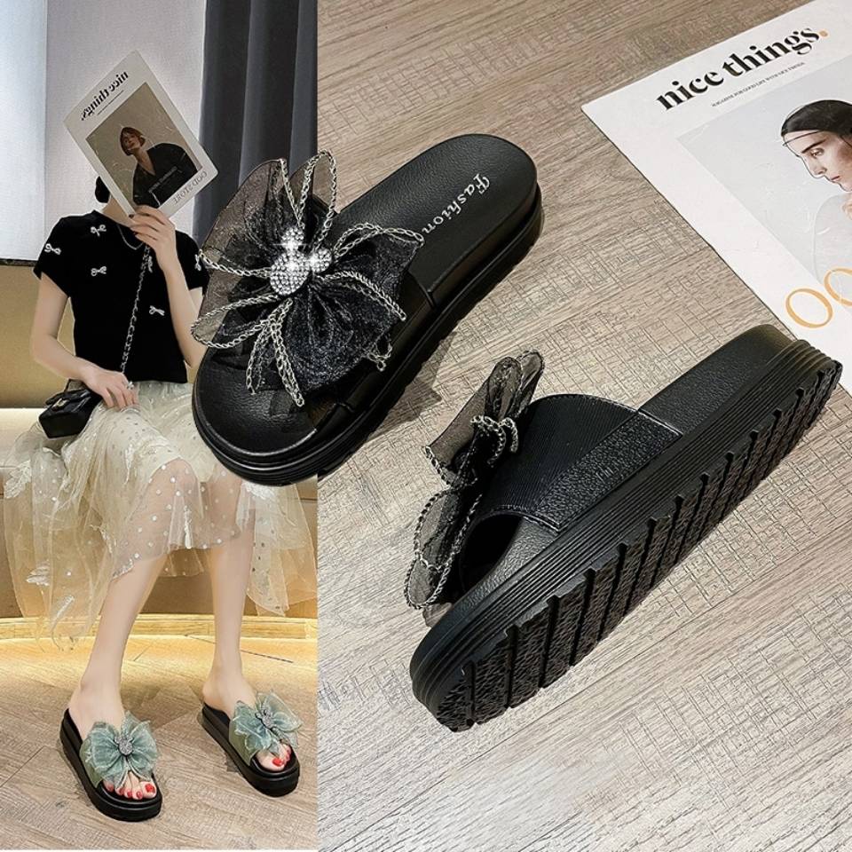 Dép Sandal Đế Mềm Chống Trượt Đính Nơ Thời Trang Dành Cho Nữ