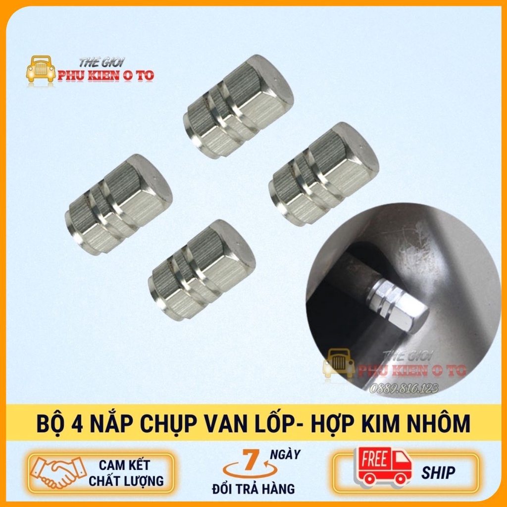 Bộ 4 Nắp Van Lốp Xe Ô Tô Chất Liệu Hợp Kim Nhôm