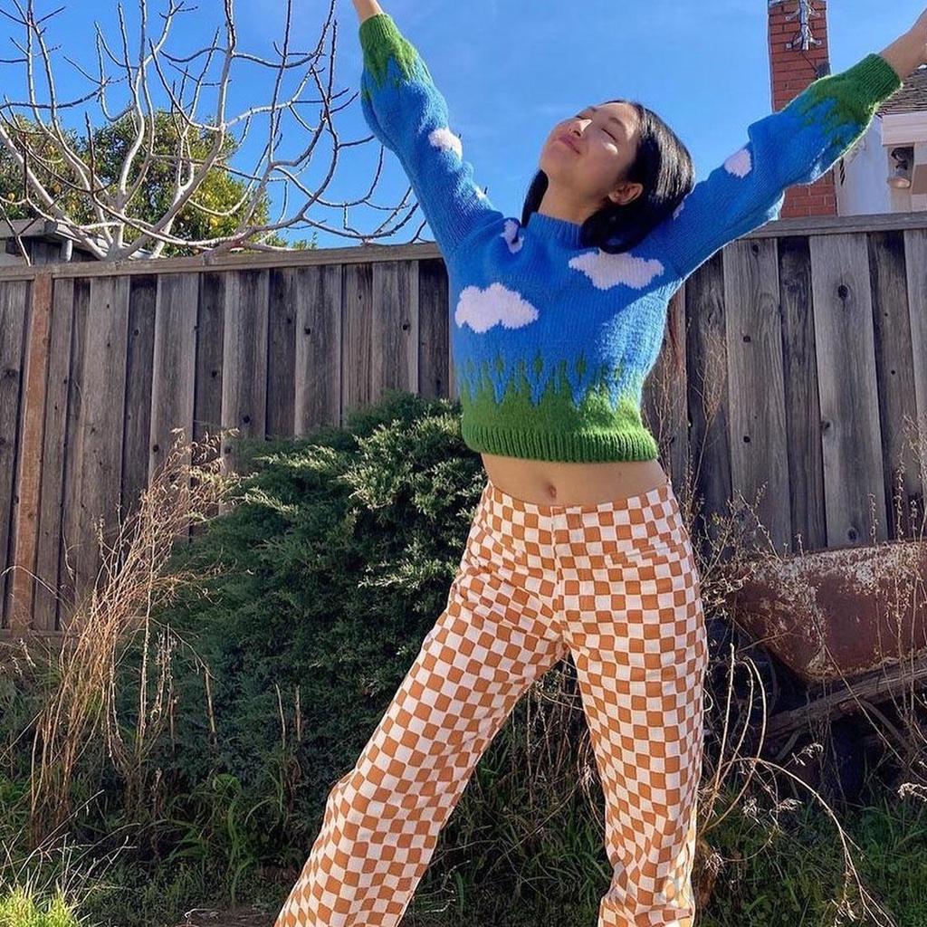 Quần Dài Ống Đứng Lưng Cao In Họa Tiết Caro Thời Trang Cho Nữ