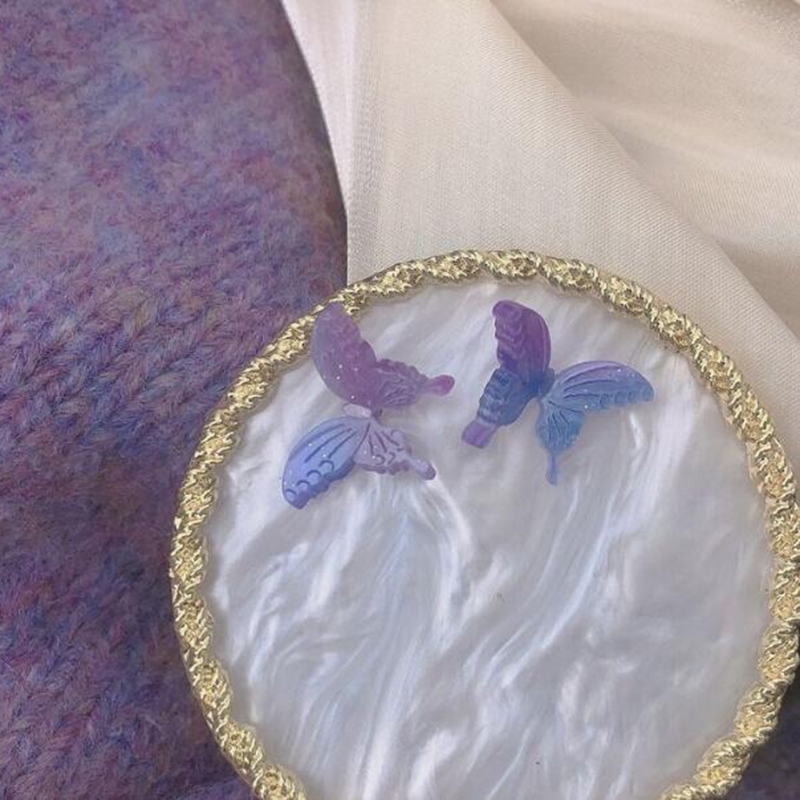 Bông tai dài hình bướm đính đá màu tím phong cách retro