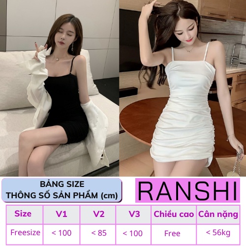 Váy Hai Dây Nhún Sườn RANSHI Đầm 2 Dây Quyến Rũ Chất Thun Cotton Thoáng Mát Có Tăng Đơ Điều Chỉnh Dây - RBD024
