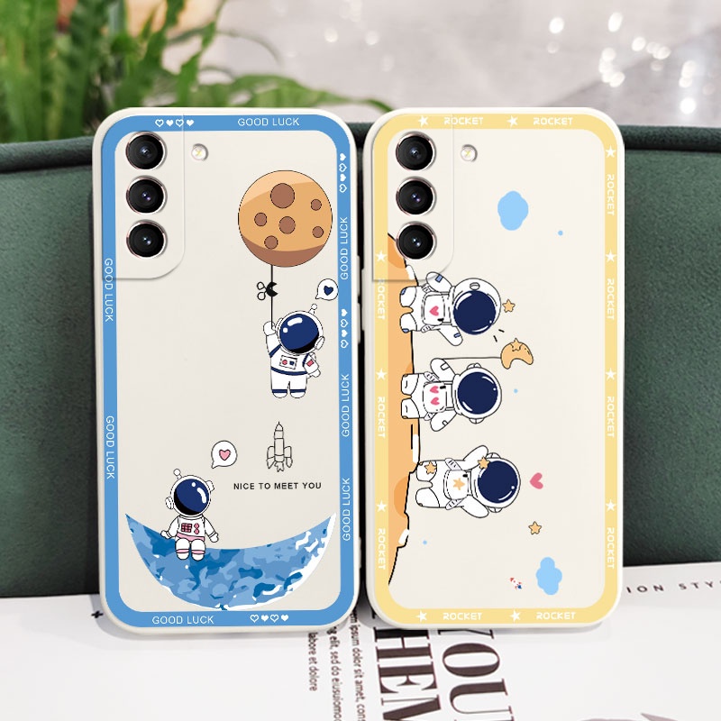 Ốp Điện Thoại Cảm Giác Chạm Thoải Mái In Hình Phi Hành Gia Mặt Trăng Cho Samsung Galaxy S21 S20 FE Ultra Plus
